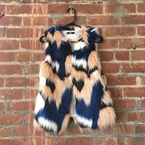Colorful faux fur vest with pockets